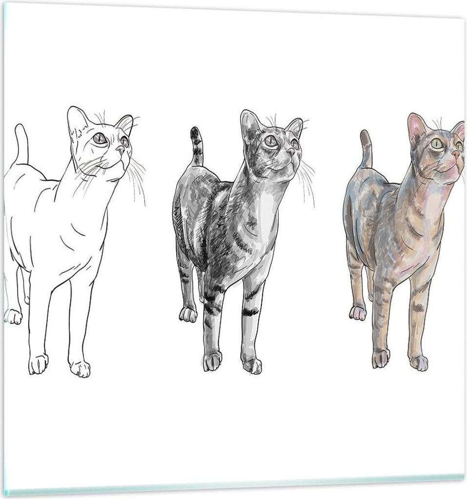 Bilder auf glas - Katzen Tiere Kinder Illustration - 40x40cm - Glasbilder - Wandbilder - Kunstdruck - zum Aufhängen bereit - Wanddekoration aus Gl...