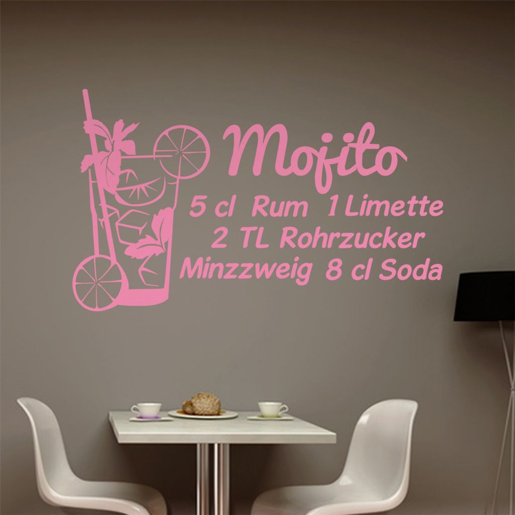 Mojito Wandtattoo Rezept Wandtattoo in 6 Größen - Wandaufkleber Wall Sticker - Dekoration, Küche, Wohnzimmer, Schlafzimmer, Badezimmer