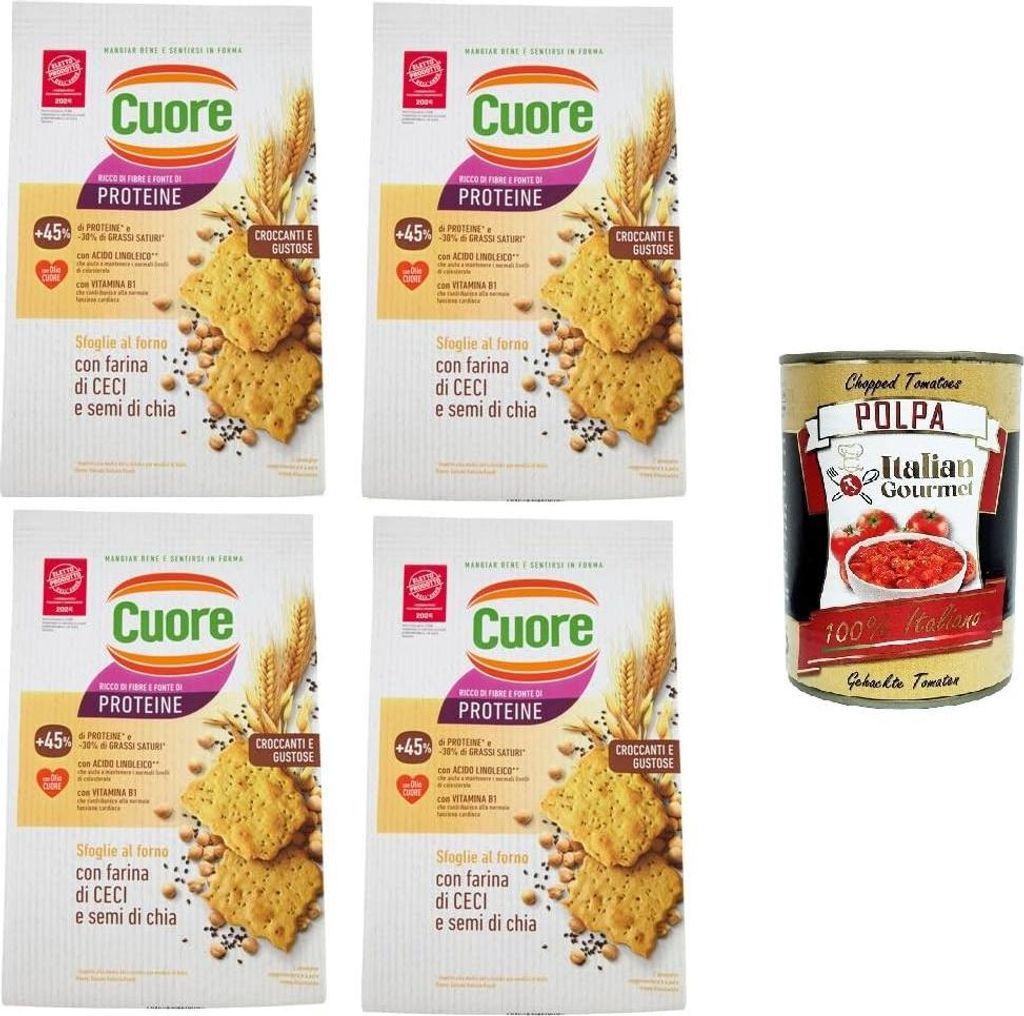 Cuore Sfoglie al forno con farina di Ceci e semi di chia Gebackener Blätterteig mit Kichererbsenmehl und Chiasamen 4x170 g + Italian Gourmet polpa...