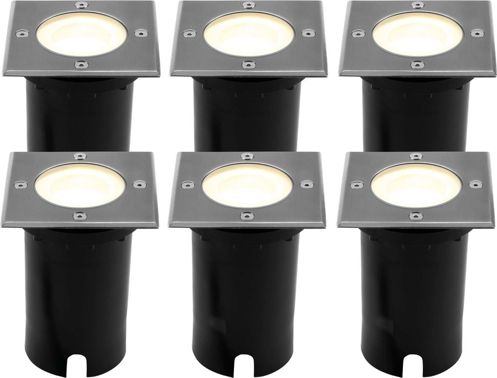 Ledvion 6er Pack Bodeneinbauleuchte, Quadratische LED Einbaustrahler, Edelstahl, IP67, 5 Watt, 2700 Kelvin, 1m Kabel, GU10, LED Einbaustrahler Auss...
