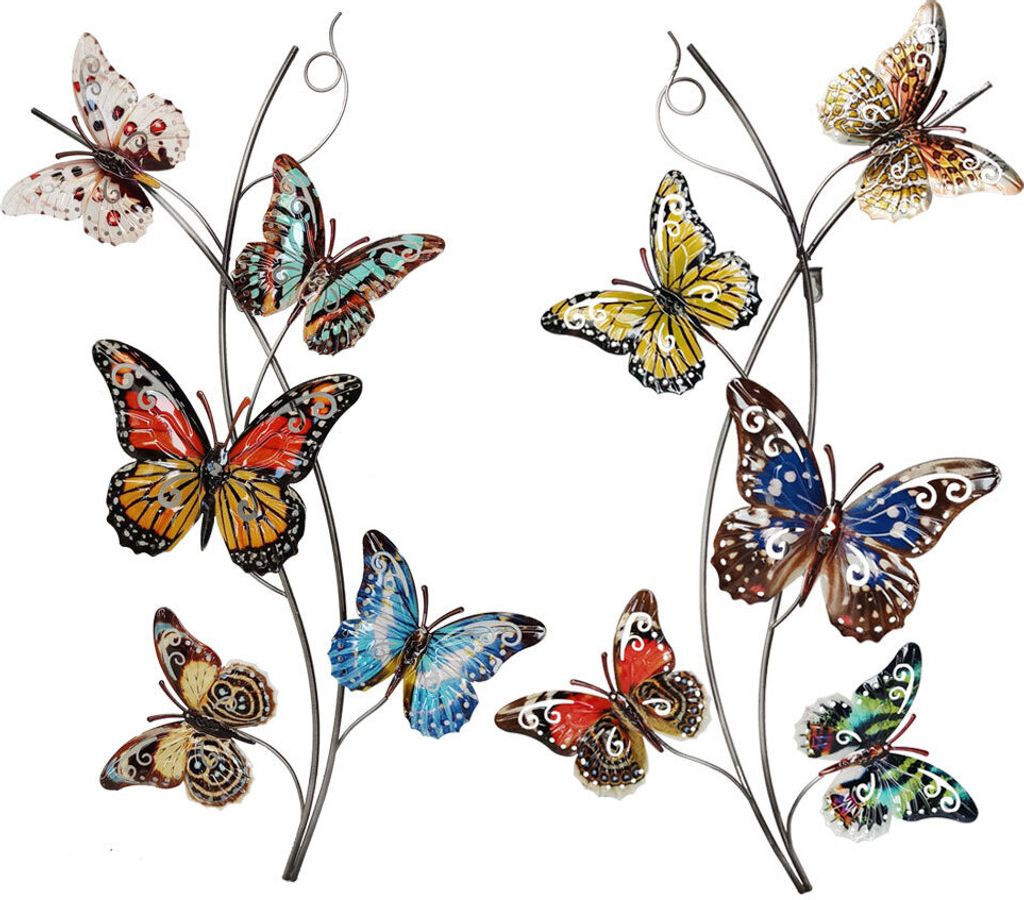 2er Set Wandobjekte, Schmetterling Design, bunt H 73 cm