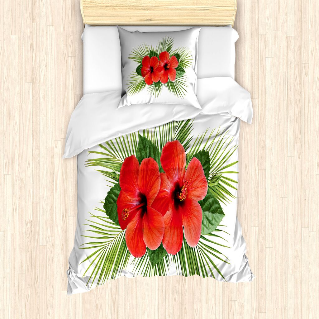 ABAKUHAUS Hibiskus Bettbezug Set für Einzelbetten, Einfach Petal Arrangement, Milbensicher Allergiker geeignet mit Kissenbezug, 135 cm x 200 cm - ...