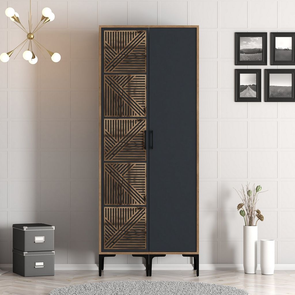 Skye Decor, Kumsal PS - Walnut, Anthracite, Kleiderschrank, Nussbaum, 100 % MELAMINBESCHICHTETE SPANPLATTEN, 80 x 201,4 x 47,5 cm