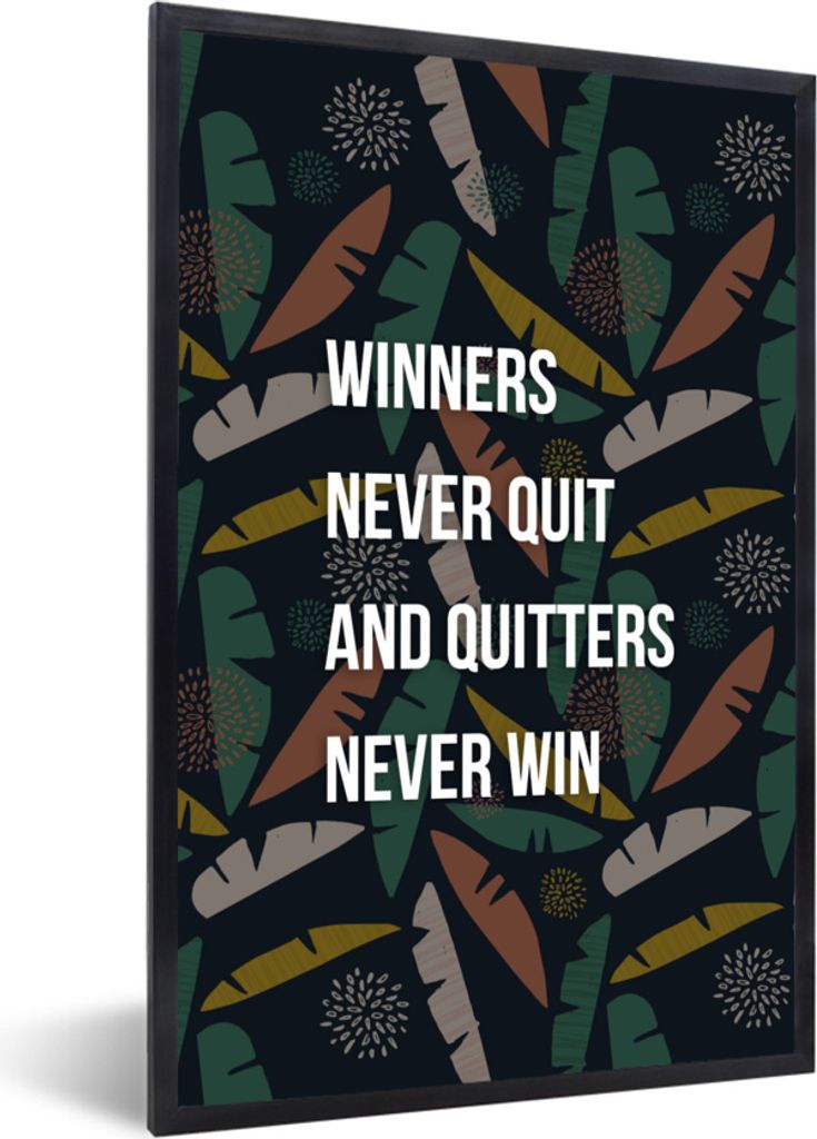 MuchoWow MuchoWow Gerahmtes Poster Zitate - Sprichwörter - Sport - 'Sieger geben nie auf, und wer aufgibt, gewinnt nie'. 60x90 cm - Poster mit...
