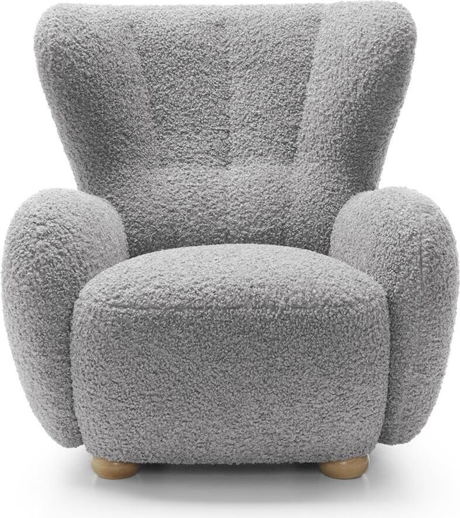 BETTSO TEDDY Sessel Stoff Plüsch bequem für Schlafzimmer grau