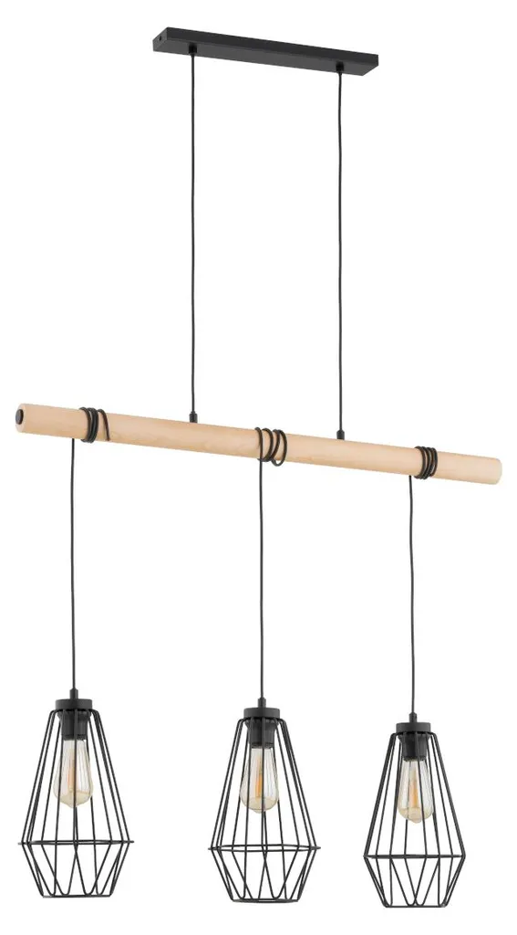 Suspension bois naturel 3 foyers 120cm design industriel chic Alfa