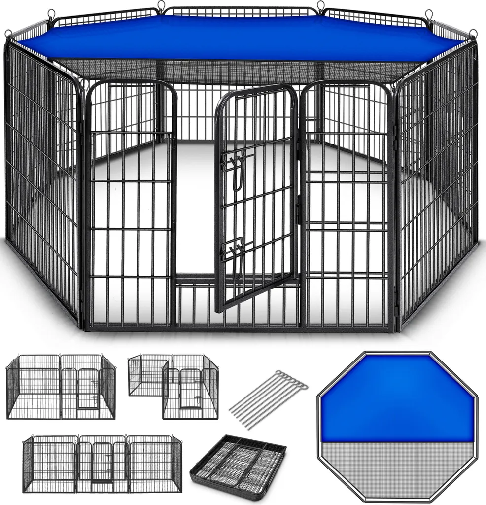 TRESKO® Box per cuccioli alto 60 cm con tetto e ancoraggi a terra | pista per cuccioli 8 pezzi | box per cani pieghevole con porta | montaggio senza attrezzi | box per animali per cani resistente alle intemperie 8 pezzi - 2
