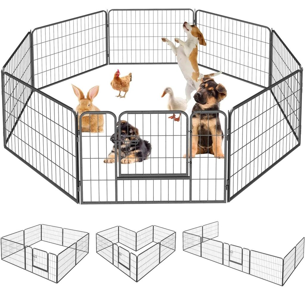 Hundegehege - Welpenlaufstall - 80x60 cm - 8 Elemente - Schwarz