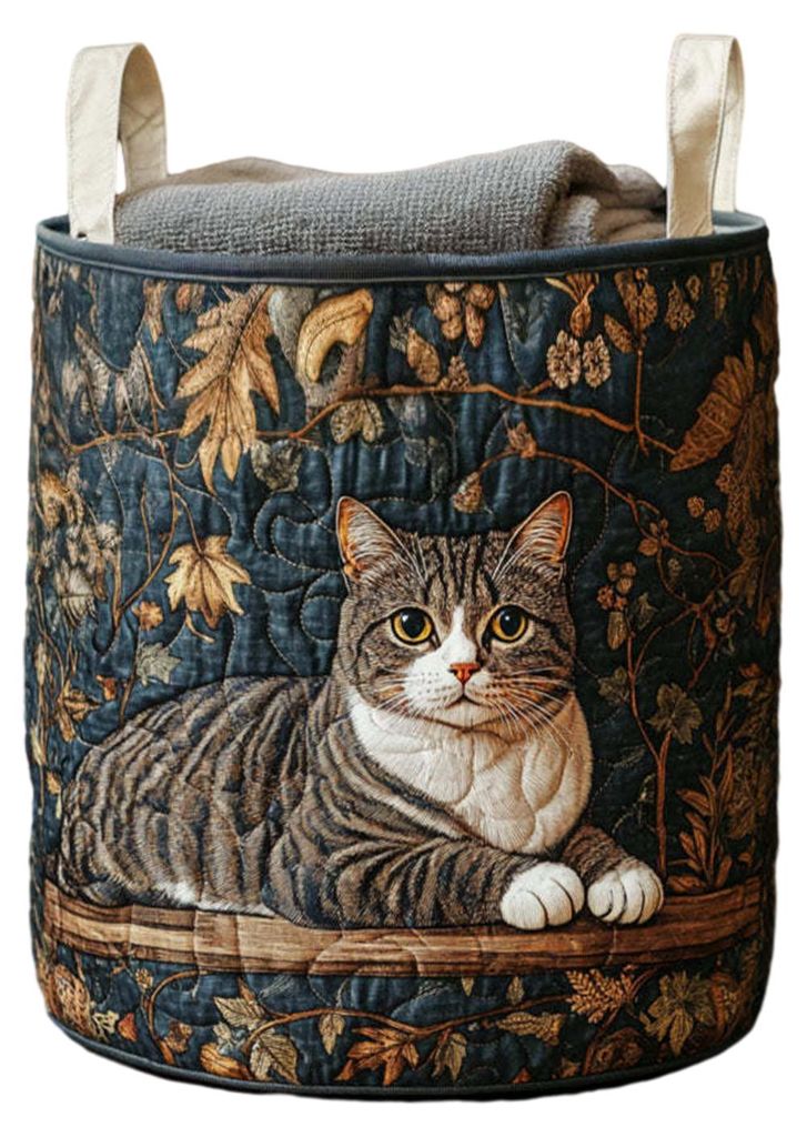 Gesteppter Wäschekorb, faltbar, Boho-Stil, niedlicher Katzen-Aufbewahrungskorb für Kleidung, Spielzeug, Decken, Kinderzimmer