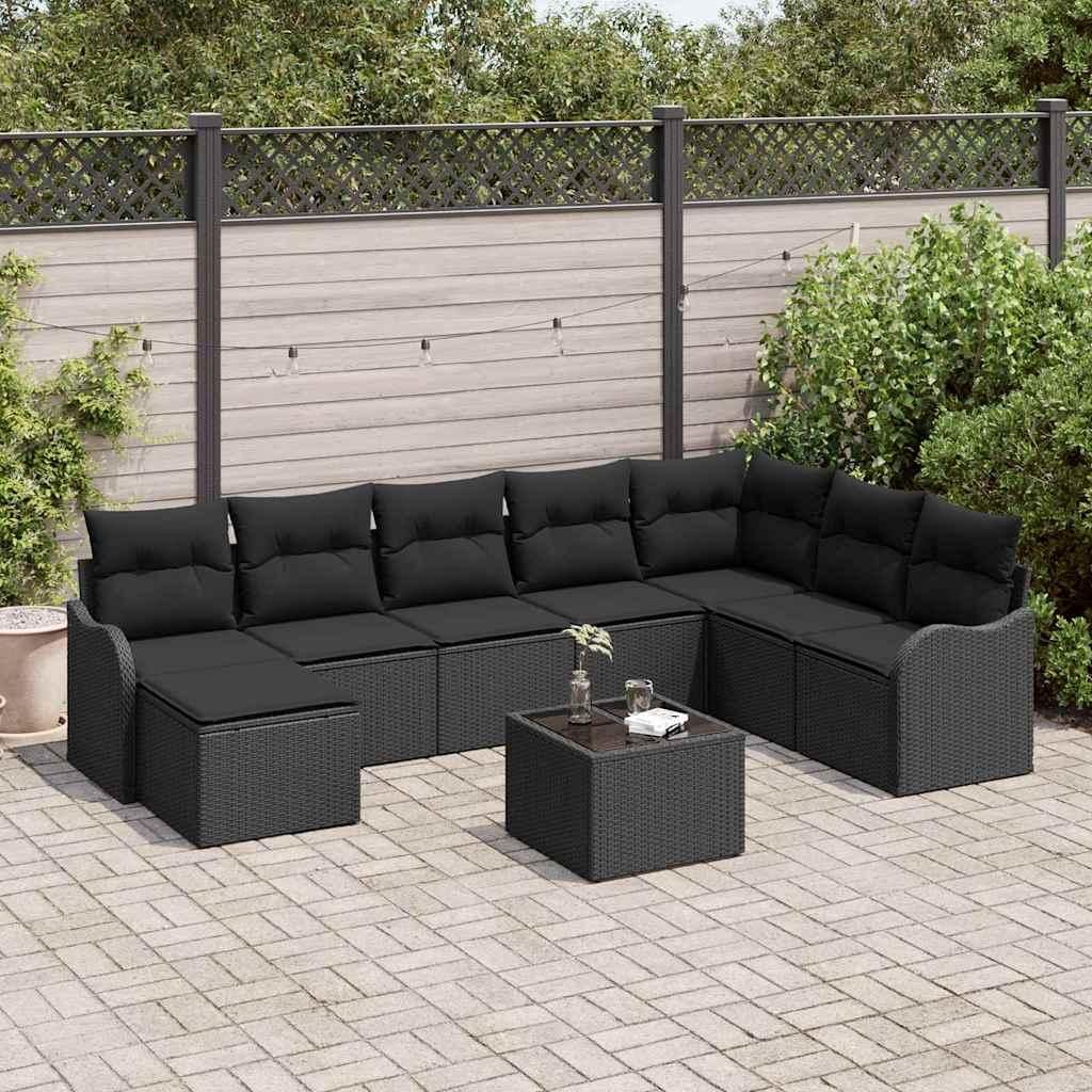 Maison Exclusive - Garten-Sofa-Set mit Kissen 9 pcs Schwarz Poly Rattan