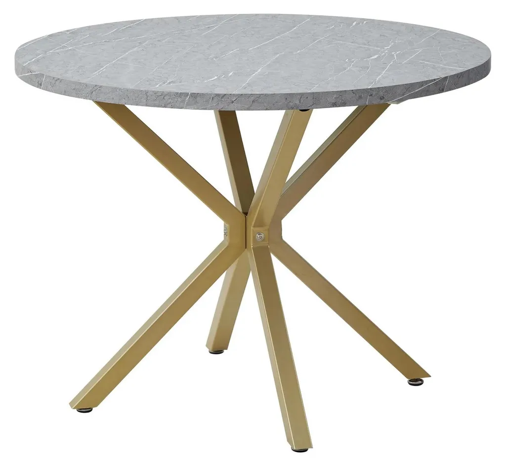 Table de séjour ronde conviviale marbre gris et or pour 4 personnes