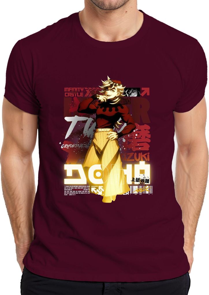 Kizuki Anime Charakter Clown Gelbe Hose Japan Y2K Streetwear Grunge Geschenk Herren T-Shirt, Burgundy, L
