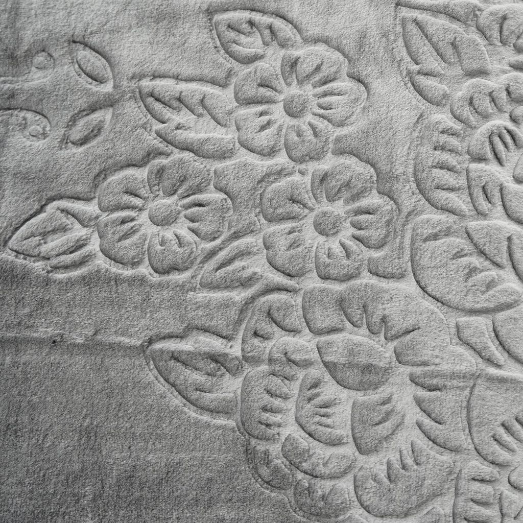 Almina Extra Weiche Wolldecke 200x240 cm 100%.Polyester mit Blumen Muster Waschmaschinengeeinet Grau