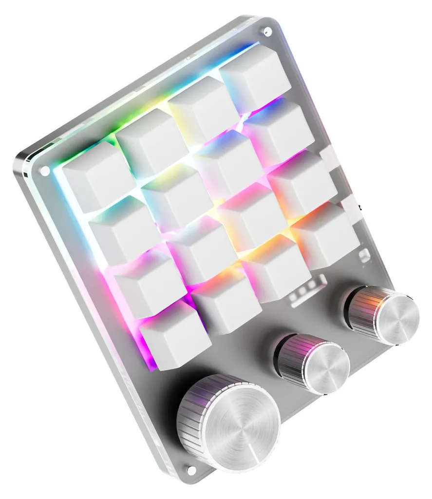 Clavier Macro Programmable 16 Touches 3 Boutons USB et Bluetooth Blanc