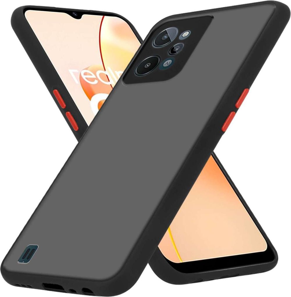 Cadorabo Hülle für Realme C31 in Matt Schwarz Hybrid Schutzhülle mit TPU Silikon Innenseite und matter Kunststoff Rückseite Case Cover Etui Han...