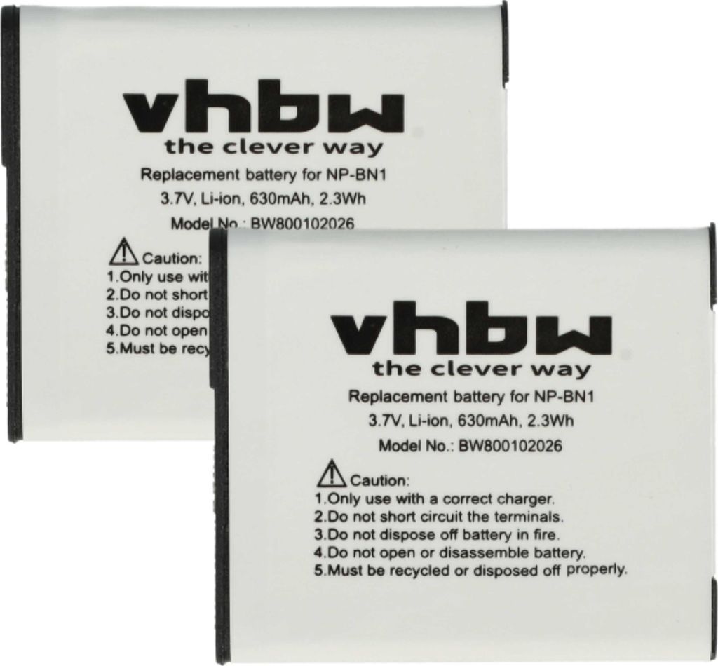 vhbw 2x Akku Ersatz für Sony NP-BN1 für Kamera (600 mAh, Produktbild 