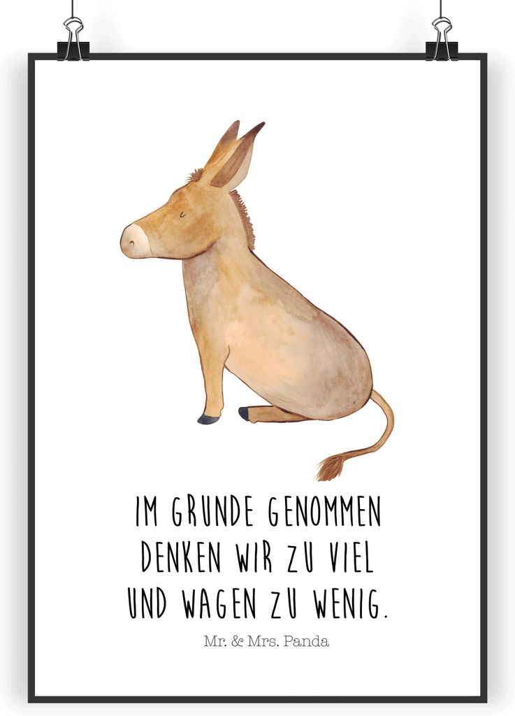Mr. & Mrs. Panda Bild Esel DIN A4 - Weiß - Geschenk, Wandbild, Mut, Zuversicht, Lustige Sprüche, Erfolg, Posterdruck, kunstdruck poster, Plakat, ...