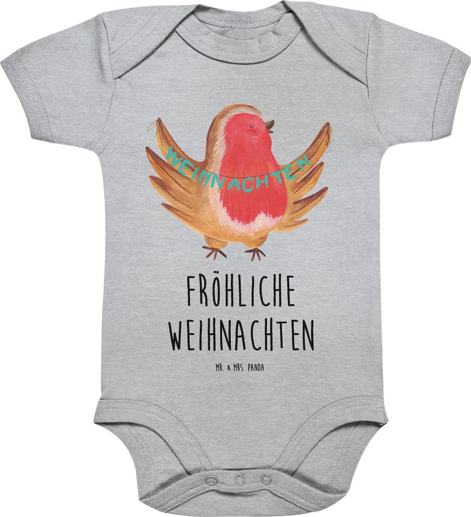 Mr. & Mrs. Panda Organic Babybody Rotkehlchen Weihnachten 1. - 3. Monat - Heather Grey - Geschenk, Winter, overall baby, Strampler, Heiligabend, Ku...