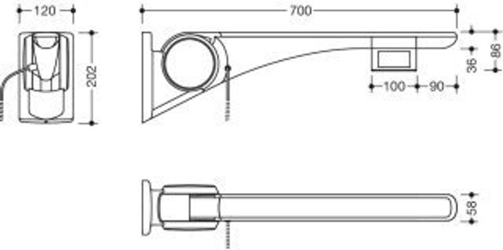 HEWI 802.50.46560 TB Stützklappgriff Basic,700 mm,rechts