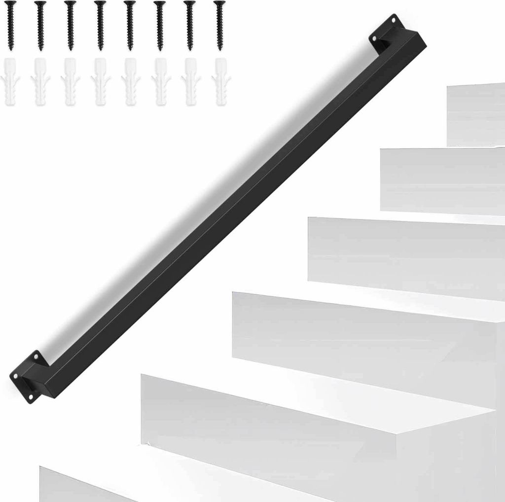 Jayseuw Handlauf treppe Handlauf Set Metall Schwarz pulverbeschichteter Treppenhandlauf pflegeleicht und langlebig 80cm Treppengeländer
