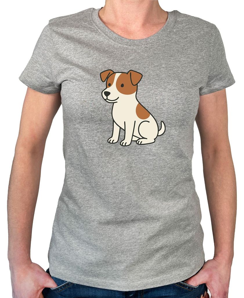 Huuraa Damen T-Shirt Jack Russell Terrier Comic Jacky XS Sport Grey Bio Baumwolle Fairtrade Damenshirt Geschenkidee