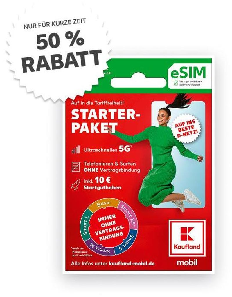 KAUFLAND MOBIL Prepaid eSIM Starterpaket mit 5G im besten D-Netz inkl. 10 € Startguthaben