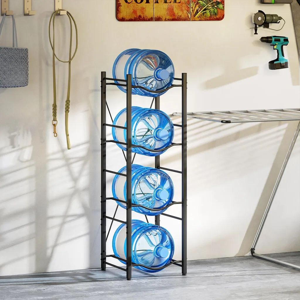 Meuble de rangement pour 4 gallons d'eau en acier noir - Structure stable - 9