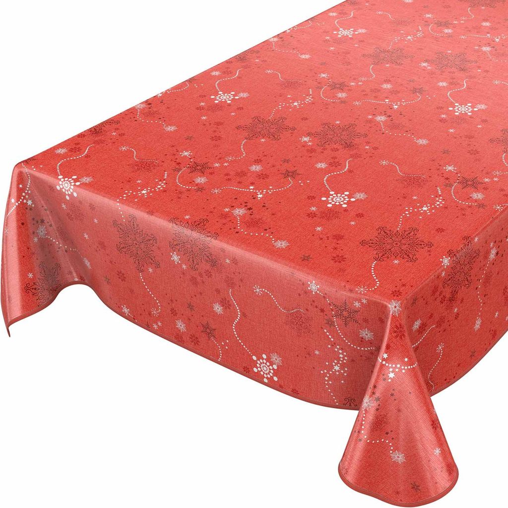 Tischdecke Wachstuch Weihnachten Rot Robust Wasserabweisend Breite 140 cm Länge 280 cm