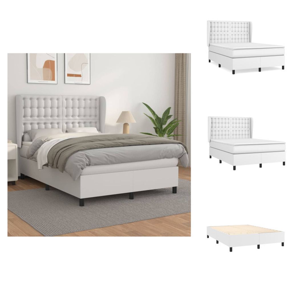vidaXL Boxspringbett mit Matratze Weiß 140x200 cm Kunstleder - Betten & Bettgestelle
