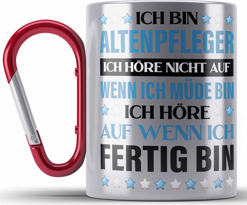 Trendation - Altenpfleger Geschenke Lustig Edelstahl Tasse Karabiner Zubehör Pfleger Geschenkidee Karabiner Edelstahl Tasse Karabiner Edelstahl (Rot)