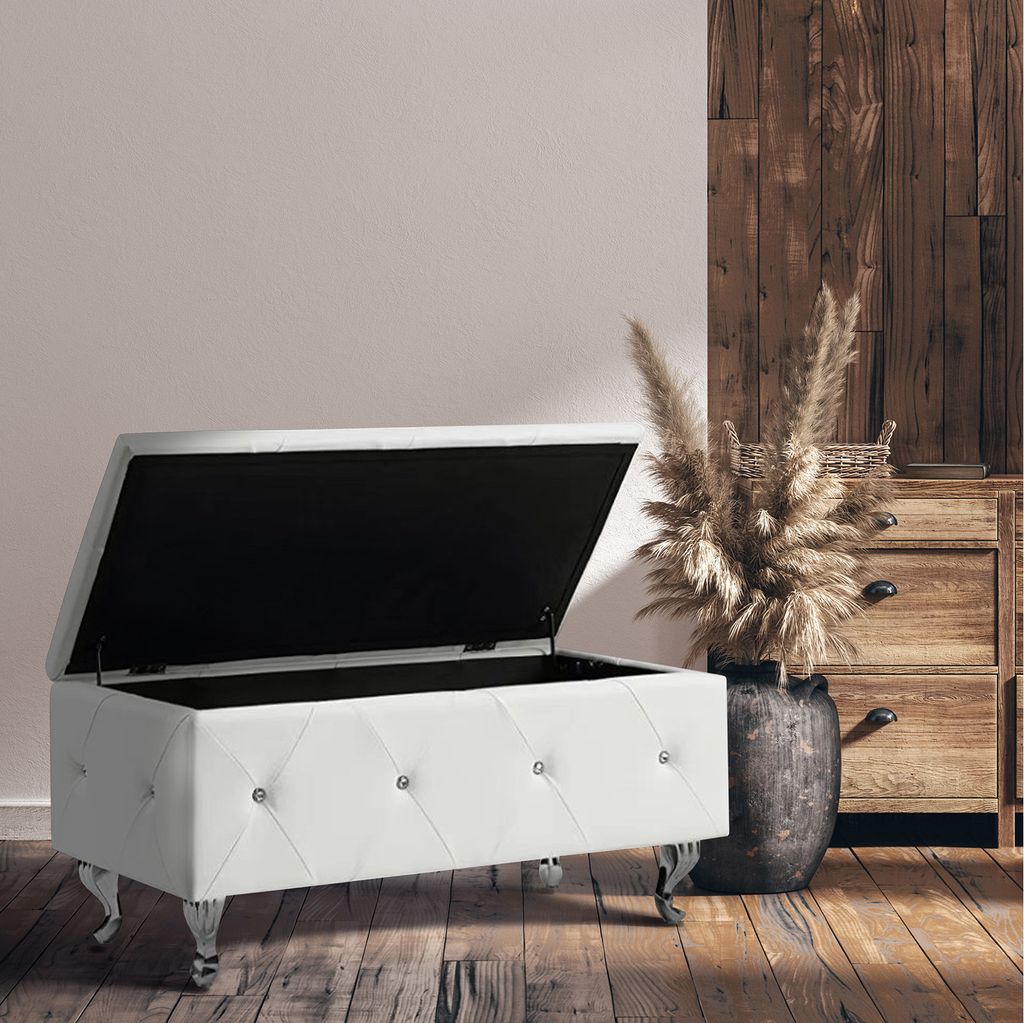 Gepolsterte Sitzbank mit Truhe Maribella Weiß
