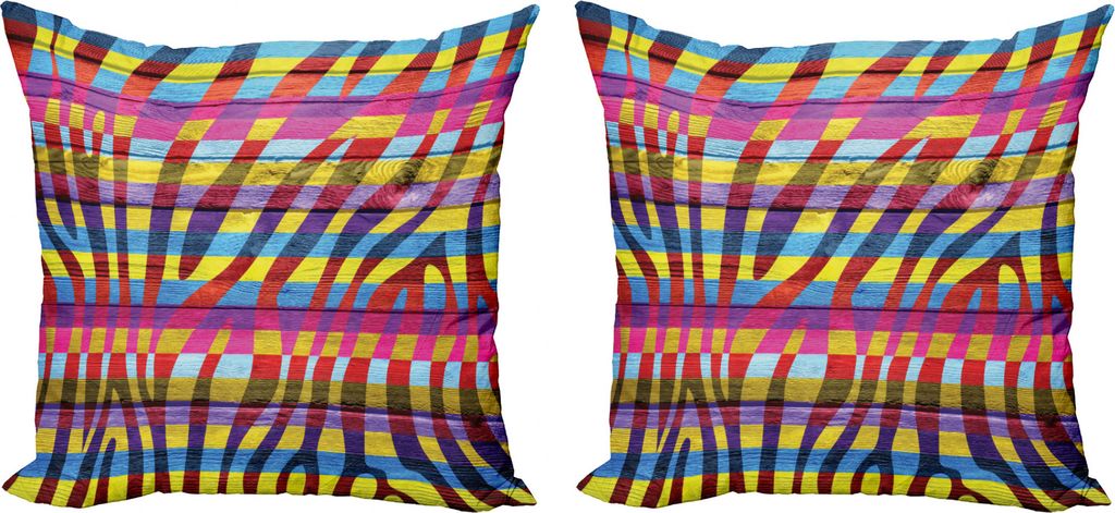 ABAKUHAUS Zebra-Druck Kissenbezug Set (2Stück), Vibrant kurvige Linien, doppelseitiges Digitaldruckdekor mit Reißverschluss, 50 cm, Fuchsia Gelb
