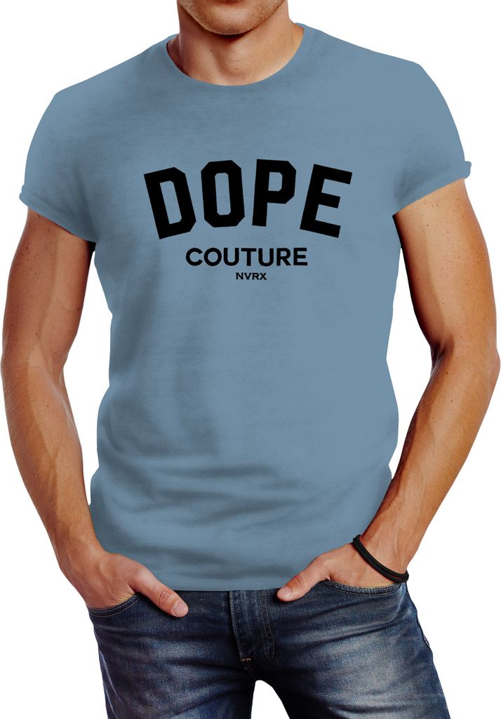 Herren T-Shirt DOPE COUTURE Slim Fit Neverless stone blue L
