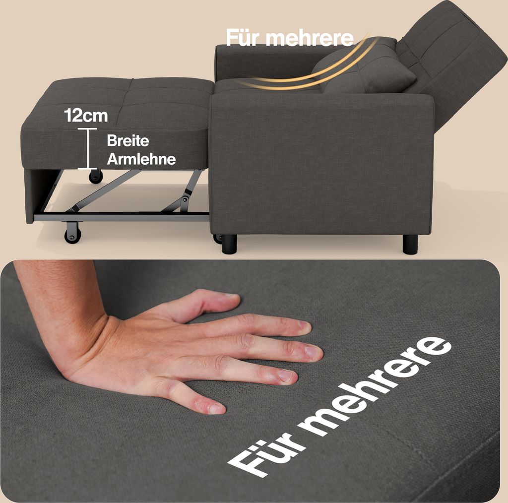 Bealife Einzelschlafsofa, 3-in-1-Sessel mit verstellbarer Produktbild 7