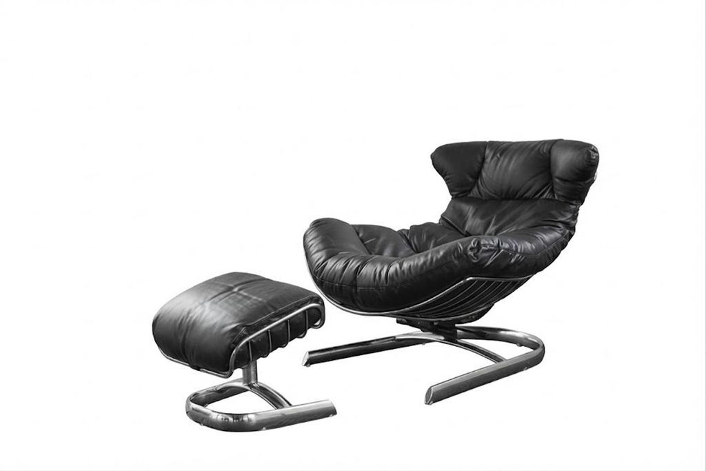 KAWOLA Relaxsessel LORNA Sessel Leder schwarz inklusive Hocker