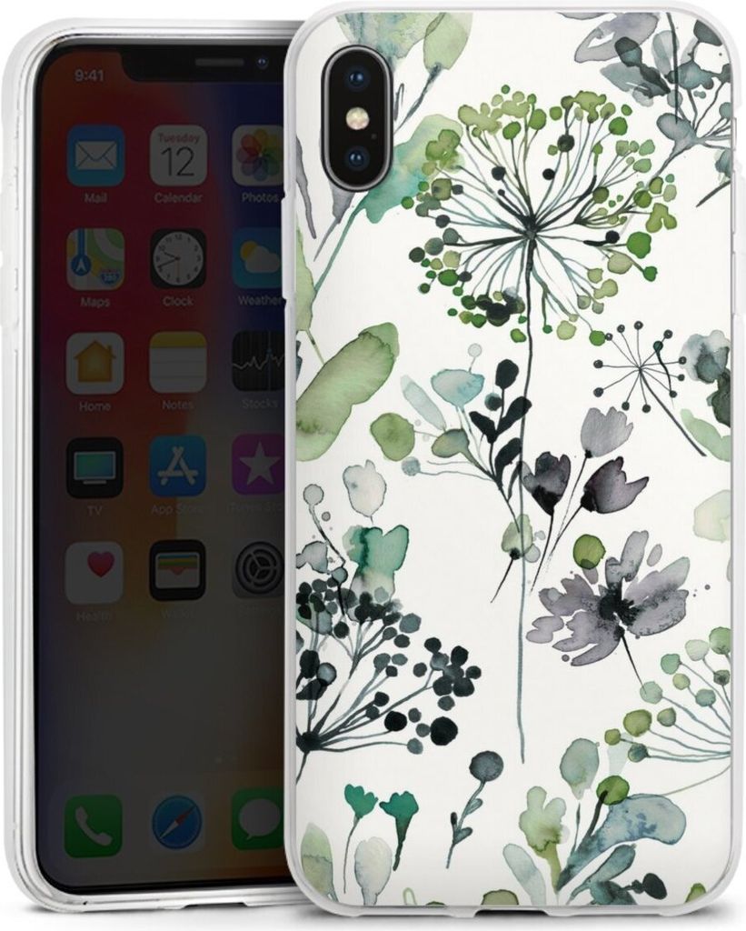DeinDesign Handyhülle für Apple iPhone Xs Max Silikon Hülle Case Smartphone Schutzhülle Blumen Wasserfarbe Eukalyptus
