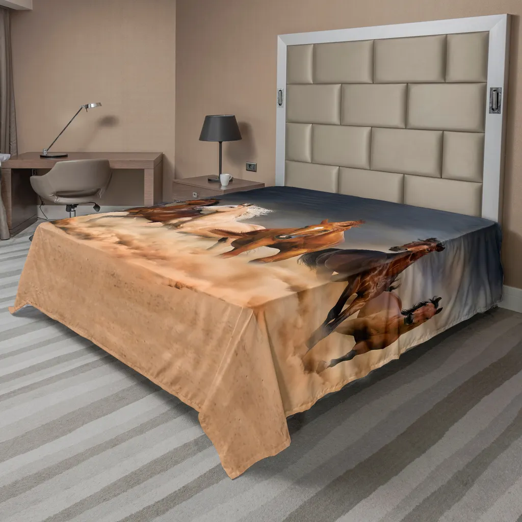 Drap de lit supérieur pour chambre d'adulte, thème cheval sauvage 275x260