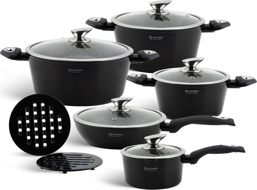 Elegantes 12-teiliges schwarzes Topfset,Marmor, Induktion, Geschenk, EDENBERG