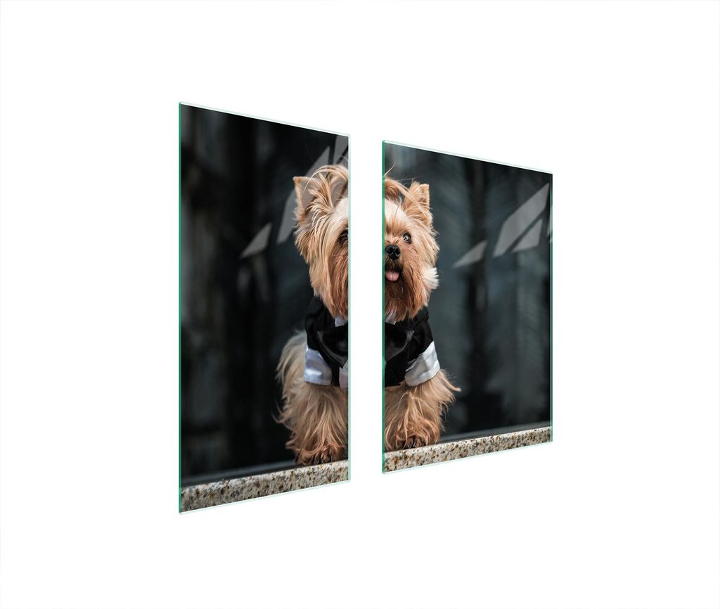 Herdabdeckplatten 2 teilig 75x52 Glaskeramikkochfeld Abdeckung Glas Schneidebrett Hund Yorkshire
