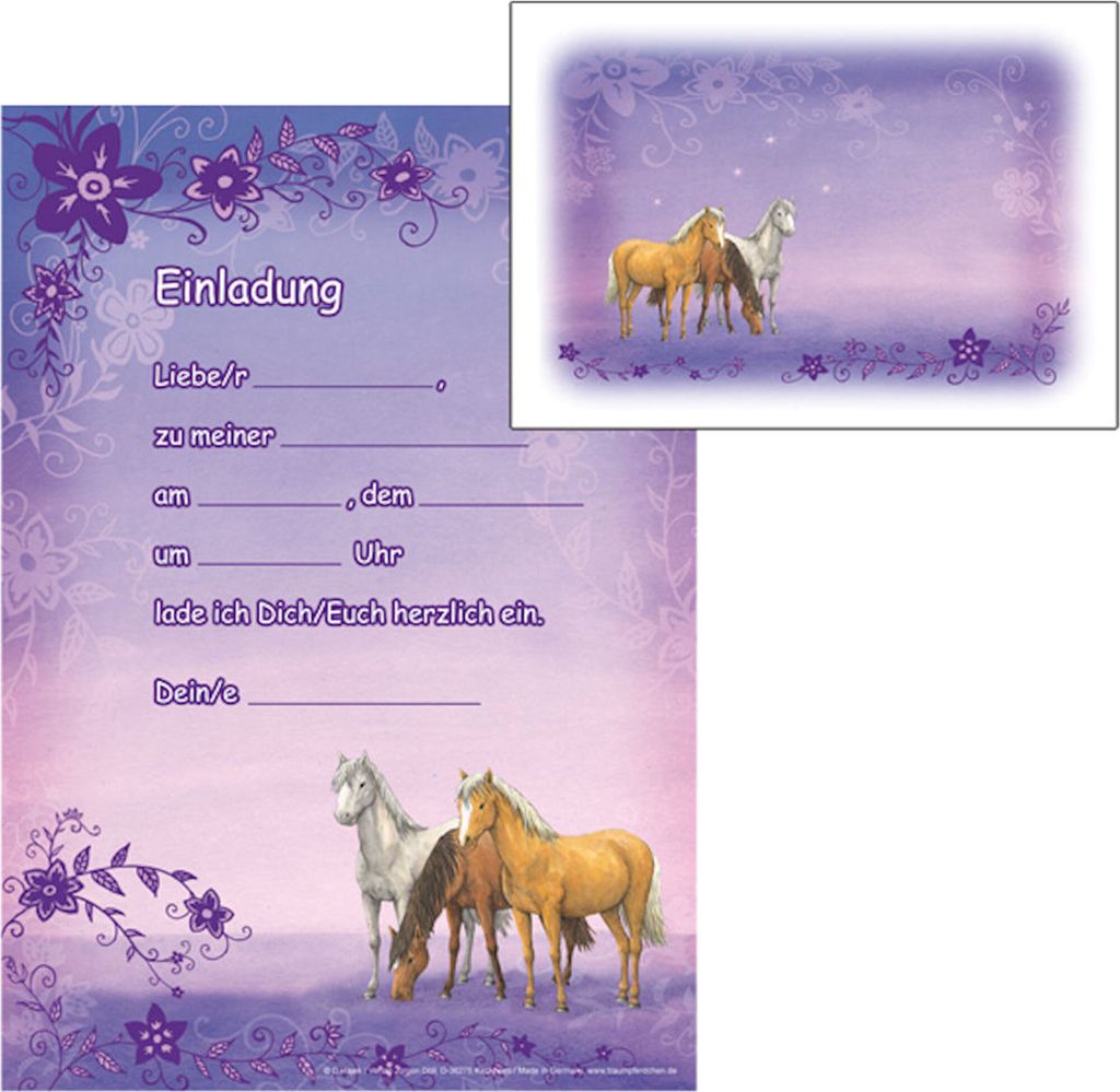 Traumpferdchen Einladungset Geburtstag Party 12 Stück Bögen + 12 Umschläge