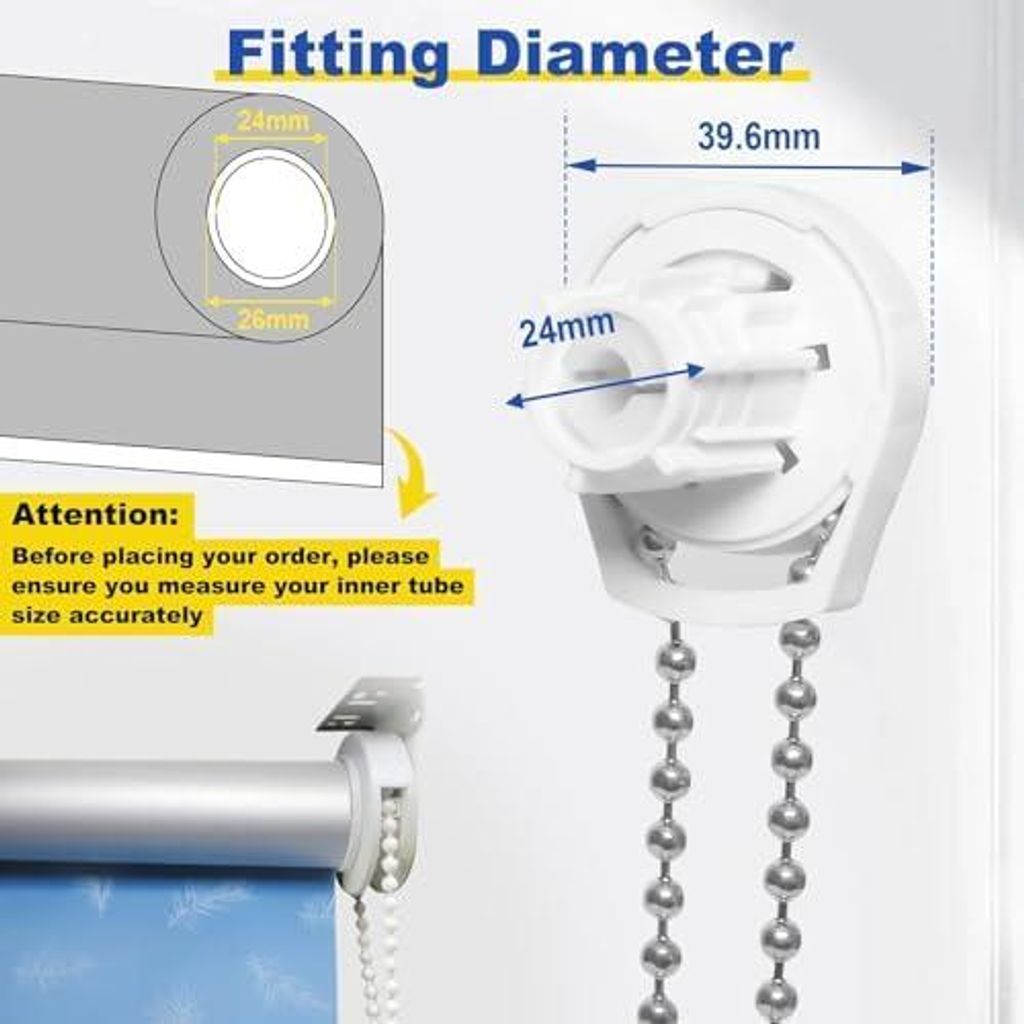 Kettenzug Ersatz Getriebe für 26 mm Rollowelle, Reparatur Set für Jalousien aus Metall, Rolloträger mit Kappen Komplett Set von Poweka