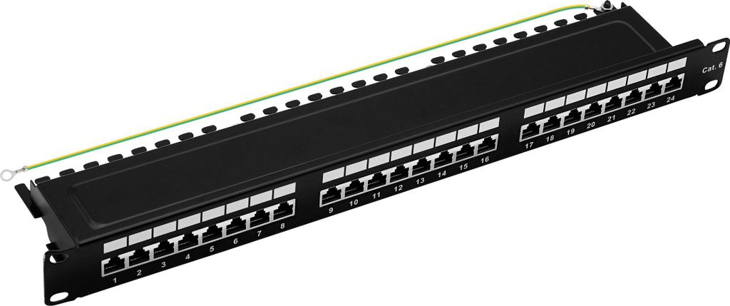 ProfiPatch Cat.6 Patchpanel Verteilerfeld 24 Port Patchfeld RJ45 geschirmt Rackeinbau 1HE schwarz