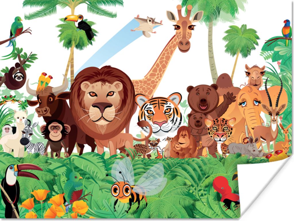 MuchoWow Poster Wilde Tiere - Dschungel - Löwe - Tiger - Mädchen - Kinder - Jungen 40x30 cm - Plakate für die Wände - Poster Wohnzimmer