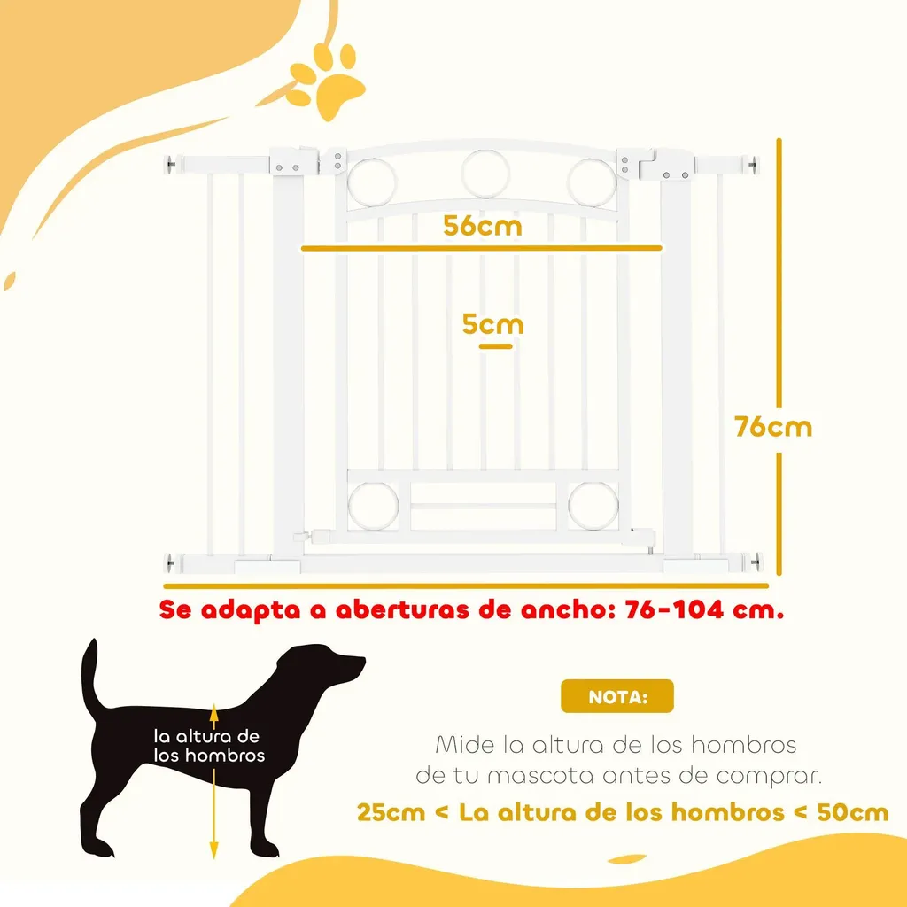Barrière pour chiens avec 2 extensions réglable en métal blanc Taille S