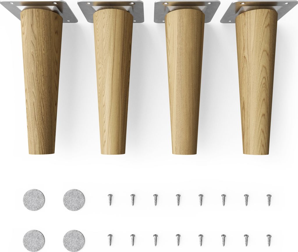 4x sossai Holzfüße rund - gerade Ausführung 15cm Eiche