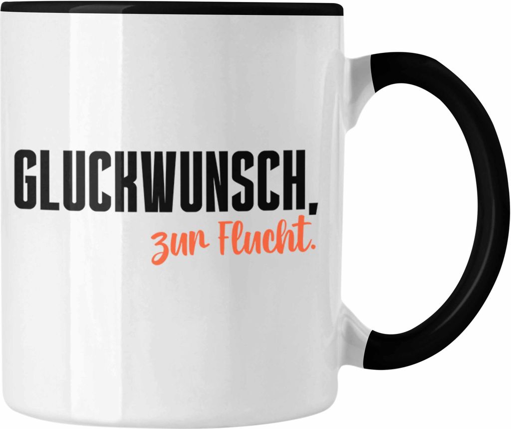 Trendation - Jobwechsel Tasse Geschenk Kollegin Kollege Lustig Abschiedsgeschenk Sprüche Glückwunsch Zur Flucht Abschied Tassen (Schwarz)