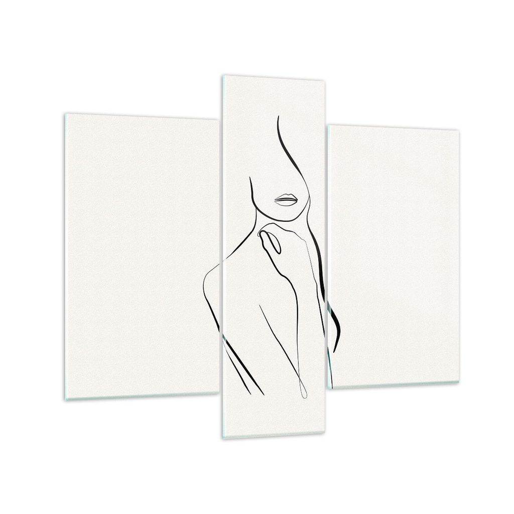 Bilder auf glas - 3 Teile - Frau Skizze Zeichnung - 95x80cm - Glasbilder - Wandbilder - Bilder - zum Aufhängen bereit - Wanddekoration aus Glas - ...