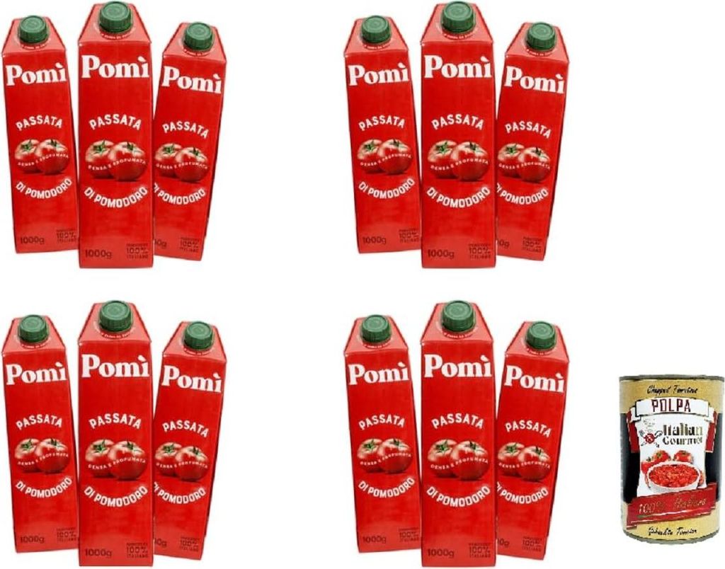 Pomì Passata di Pomodoro, 1L Packung, 12 Stück, Italienische Tomatenpüree,+ Italian Gourmet polpa 400g
