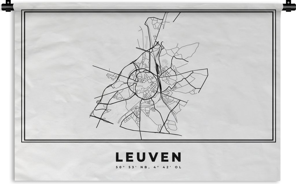 MuchoWow Wandteppich Wandbehang Stadtplan - Schwarz und weiß - Karte - Leuven - Belgien 90x60 cm Tapisserie Dekoration Wandtuch - Wandskulpturen...