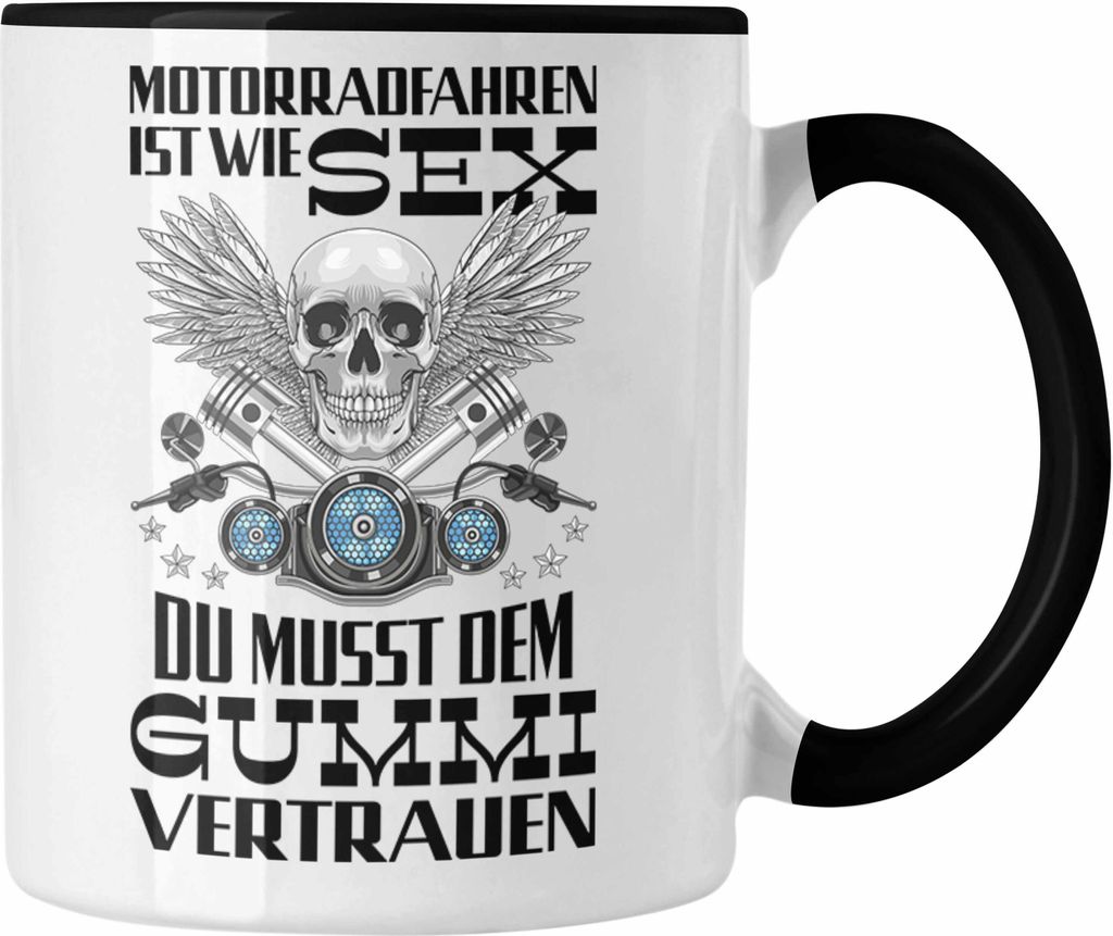 Trendation - Motorradfahrer Geschenk für Männer Motorrad Tasse mit Spruch Kaffeetasse für Biker Herren Papa (Schwarz)